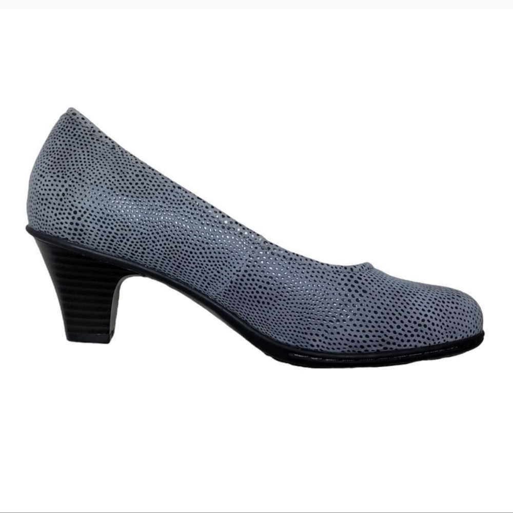 Earth Bijou Grey PrInted Suede Heels Arch Support  NWOB 8.5